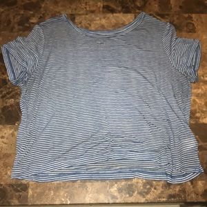 Dark blue and white striped short sleeve Crop top